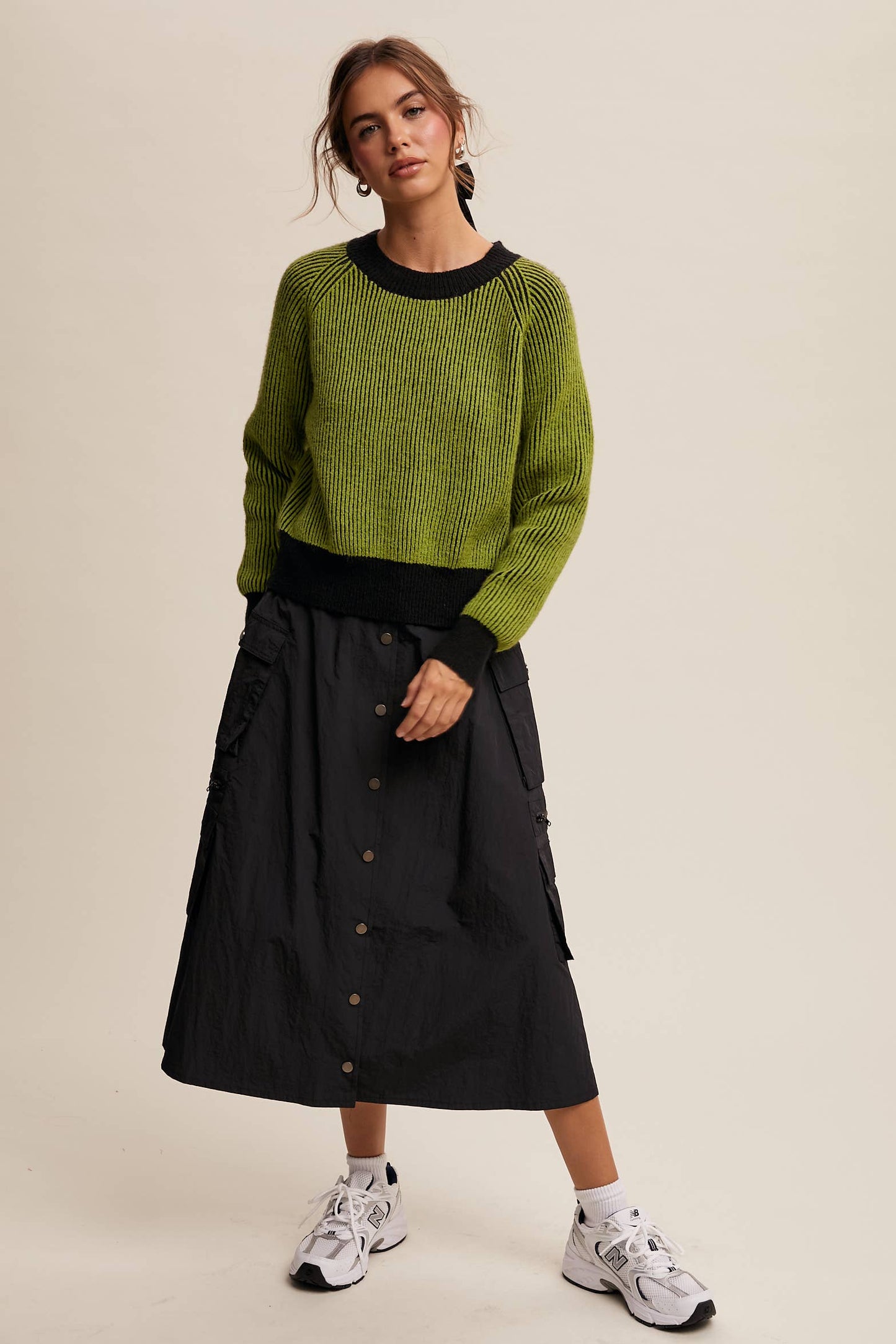 Colorblock Striped Ribbed Sweater