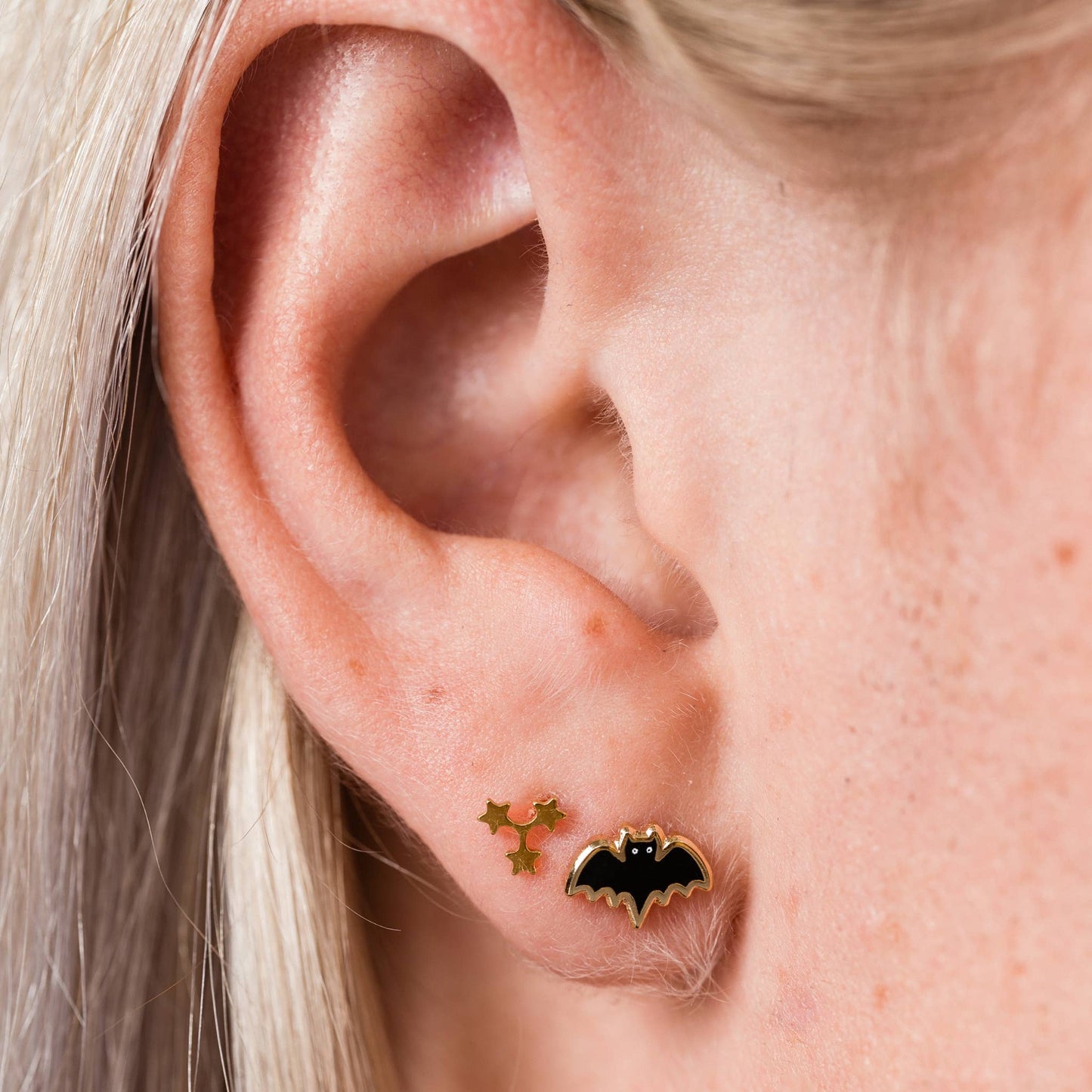 14k Gold PVD Stars Flat Back Stud Earrings - Pair or Single