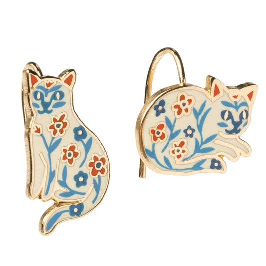 Floral Cat Drop Earrings | Gold Jewelry Cat Lover Gift