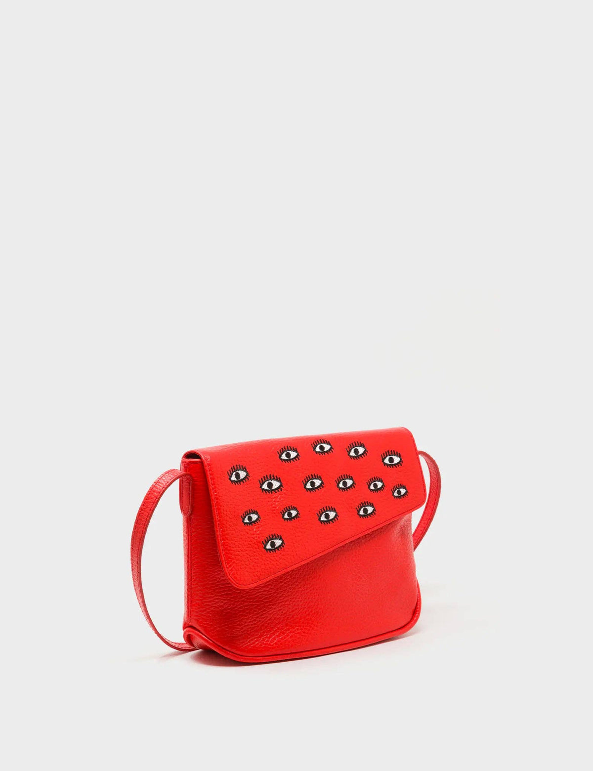 Bruno Mini Crossbody Fiesta Red Leather Bag - All Over Eyes Embroidery