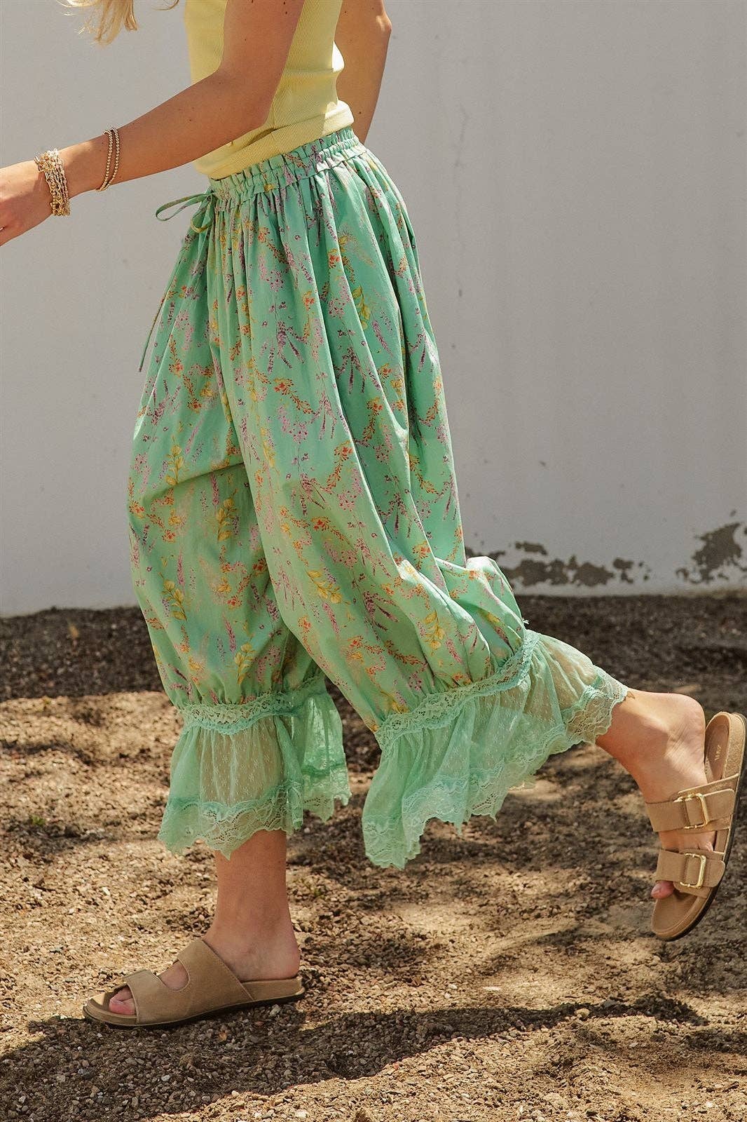 Wildflower Floral Lace Hem Cotton Bloomer Pants