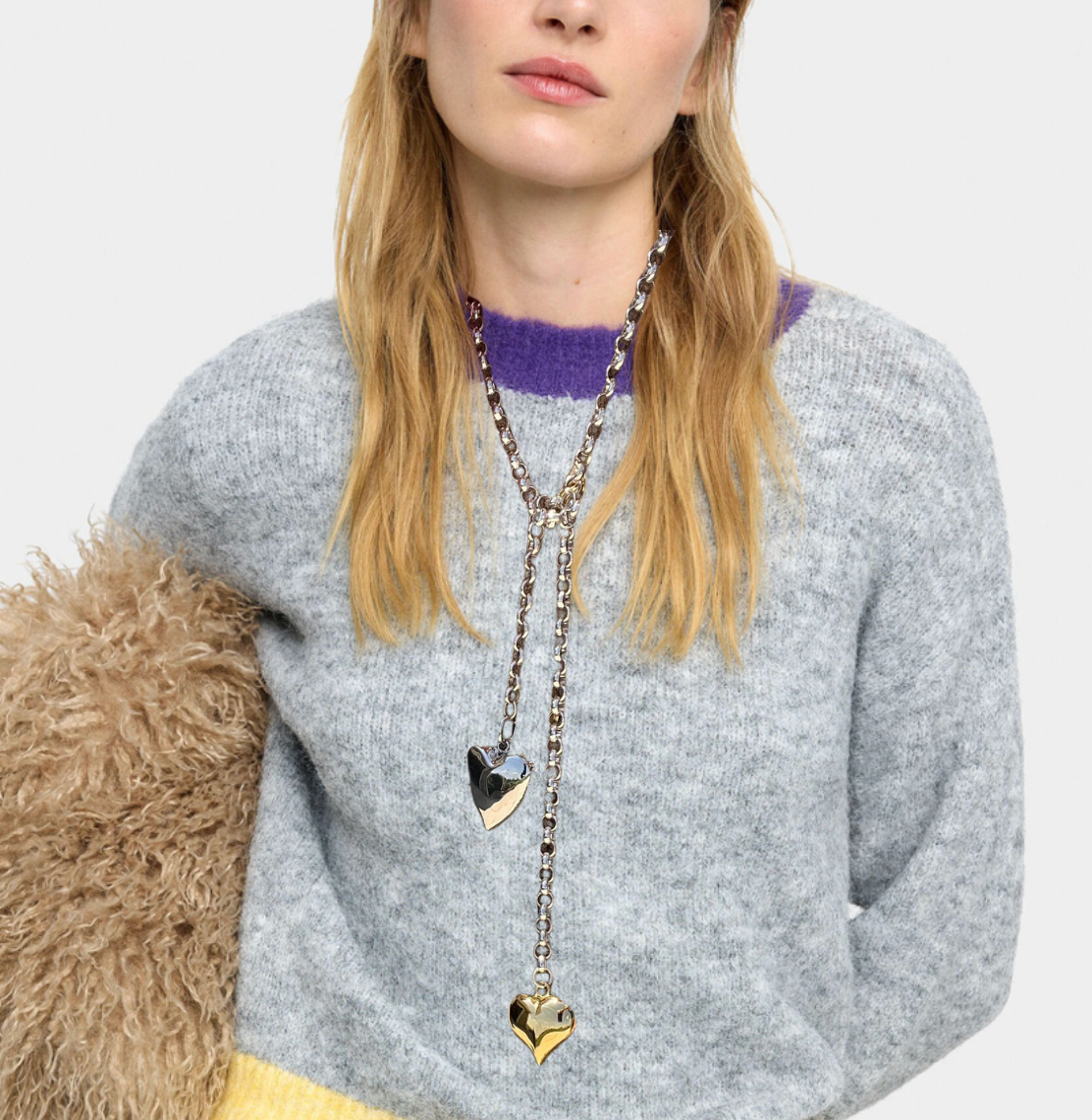 Tie Up Your Heart- Two Tone Puffy Heart Lariat PVD