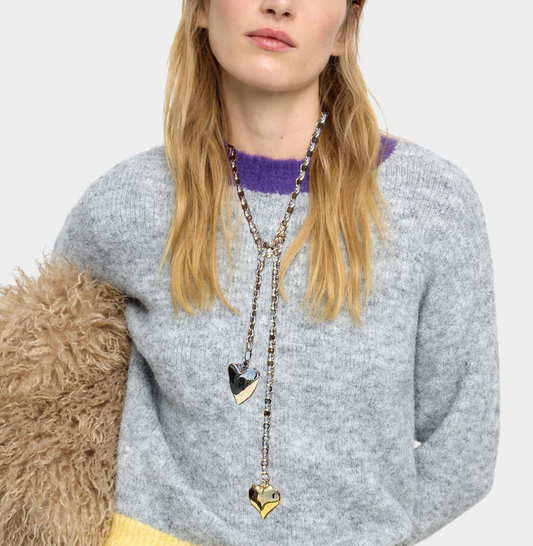 Tie Up Your Heart- Two Tone Puffy Heart Lariat PVD