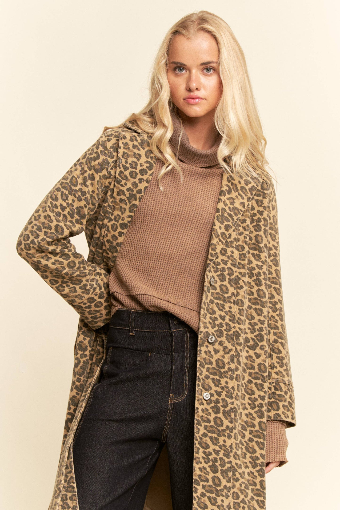 Garment Washed Lapel Color Duster Jacket