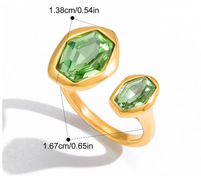 Green Eyes Open Ring- PVD- Waterproof