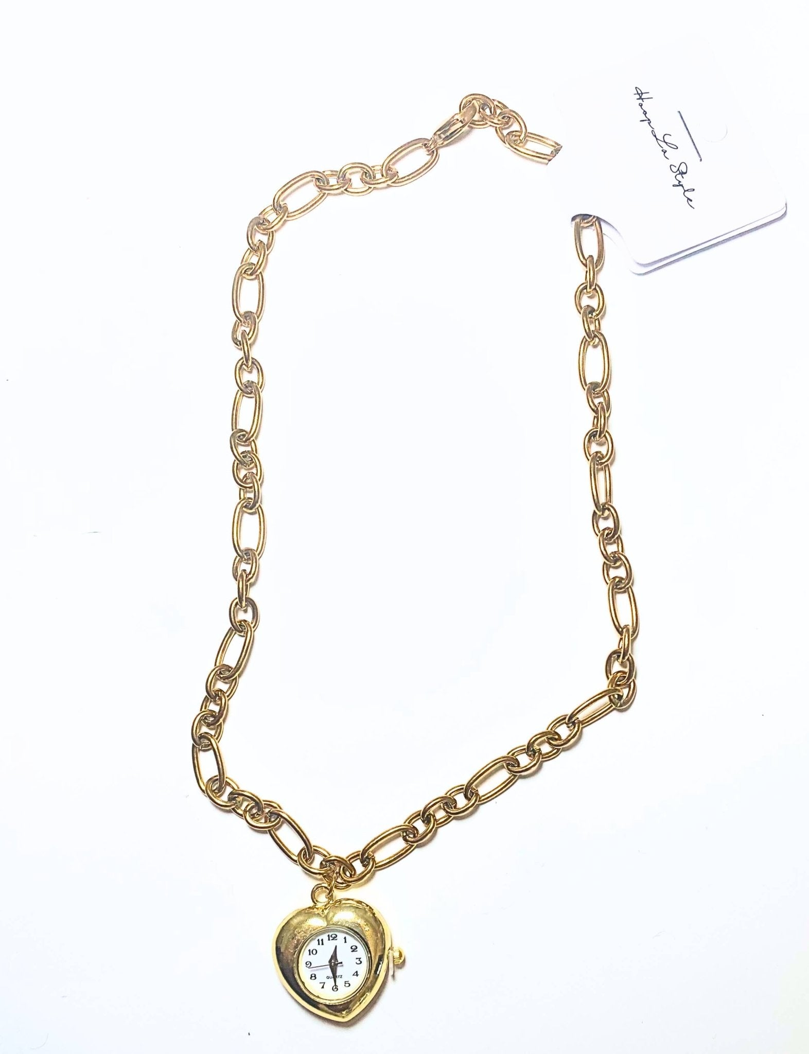 Watch Necklace - Steel Chain , Heart Shaped, Really Works - Tsuru