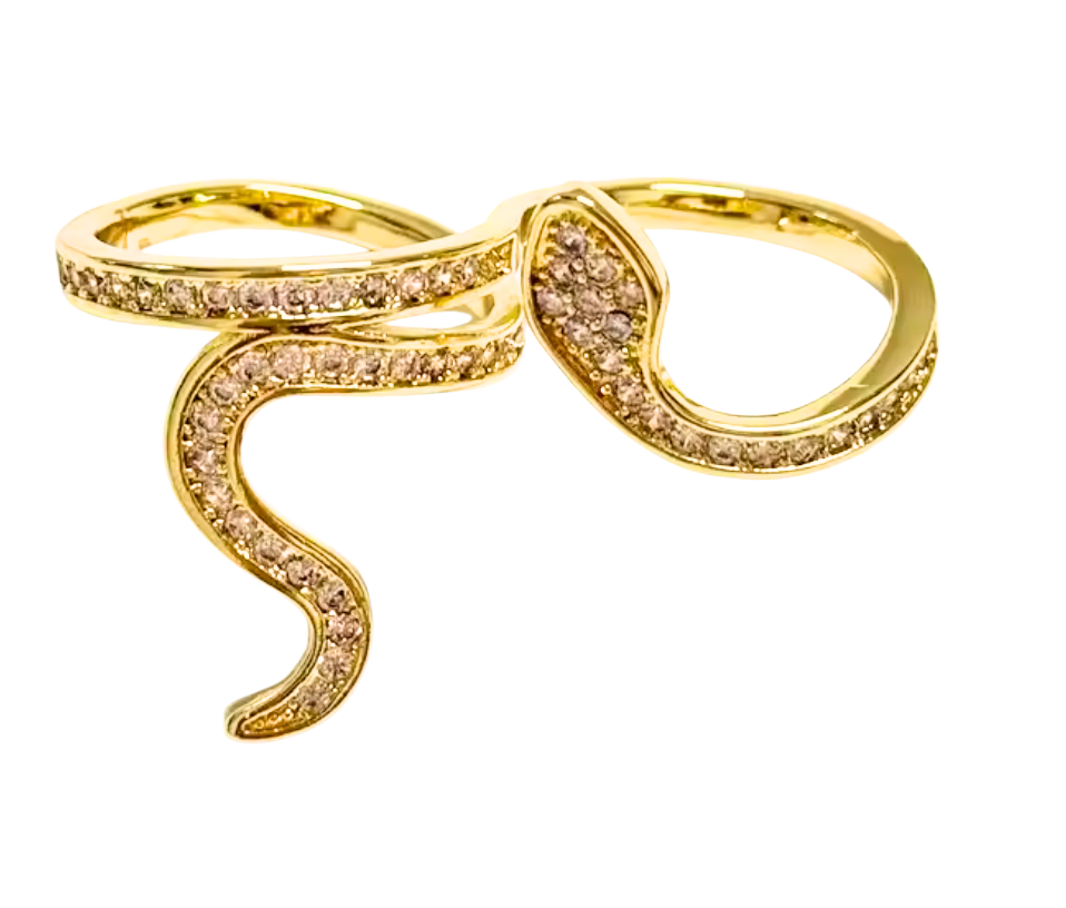 Wrapped Double Finger Pavé Serpent Ring 14K Gold