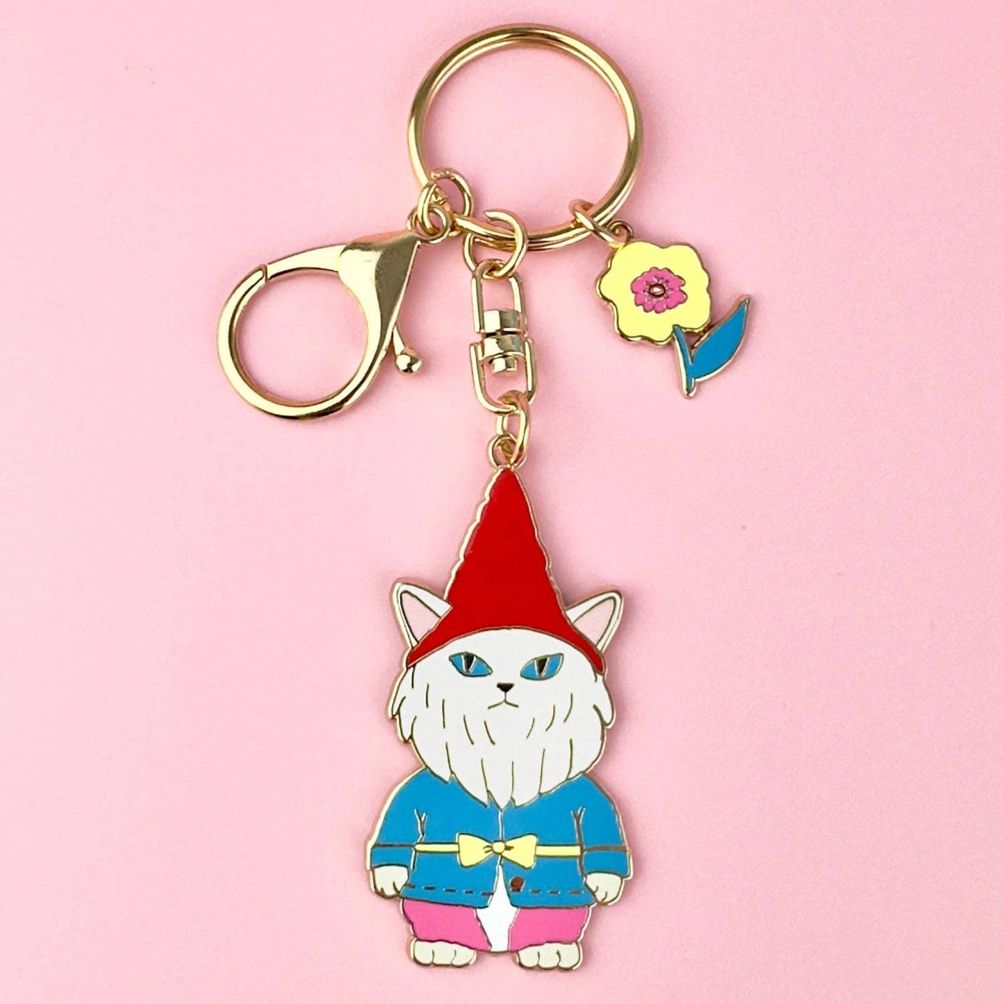 Cat Garden Gnome Keychain Charm