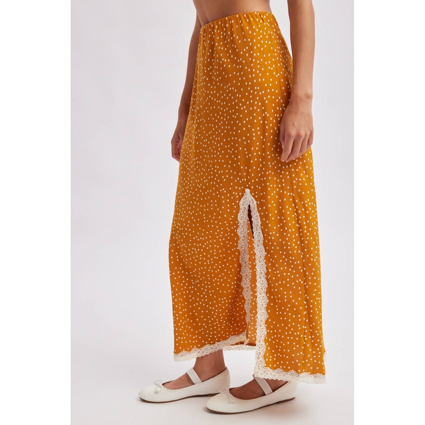 Polka Dot Lace Trim Maxi Skirt