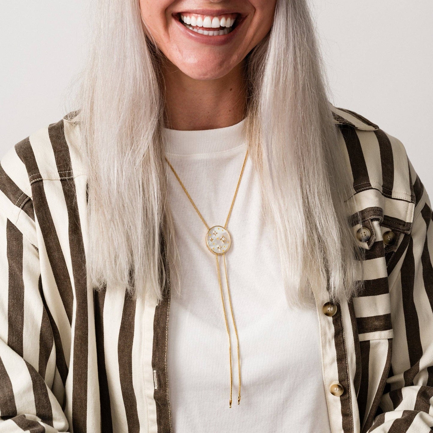 14K Gold Plated & Mother of Pearl Brandi Bolo Necklace