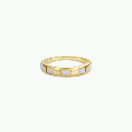Gold Rings -  White Opal Inset Baguette