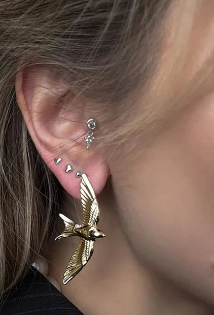 Take Flight- Swallow 14K gold Stud Earring  Stainless steel