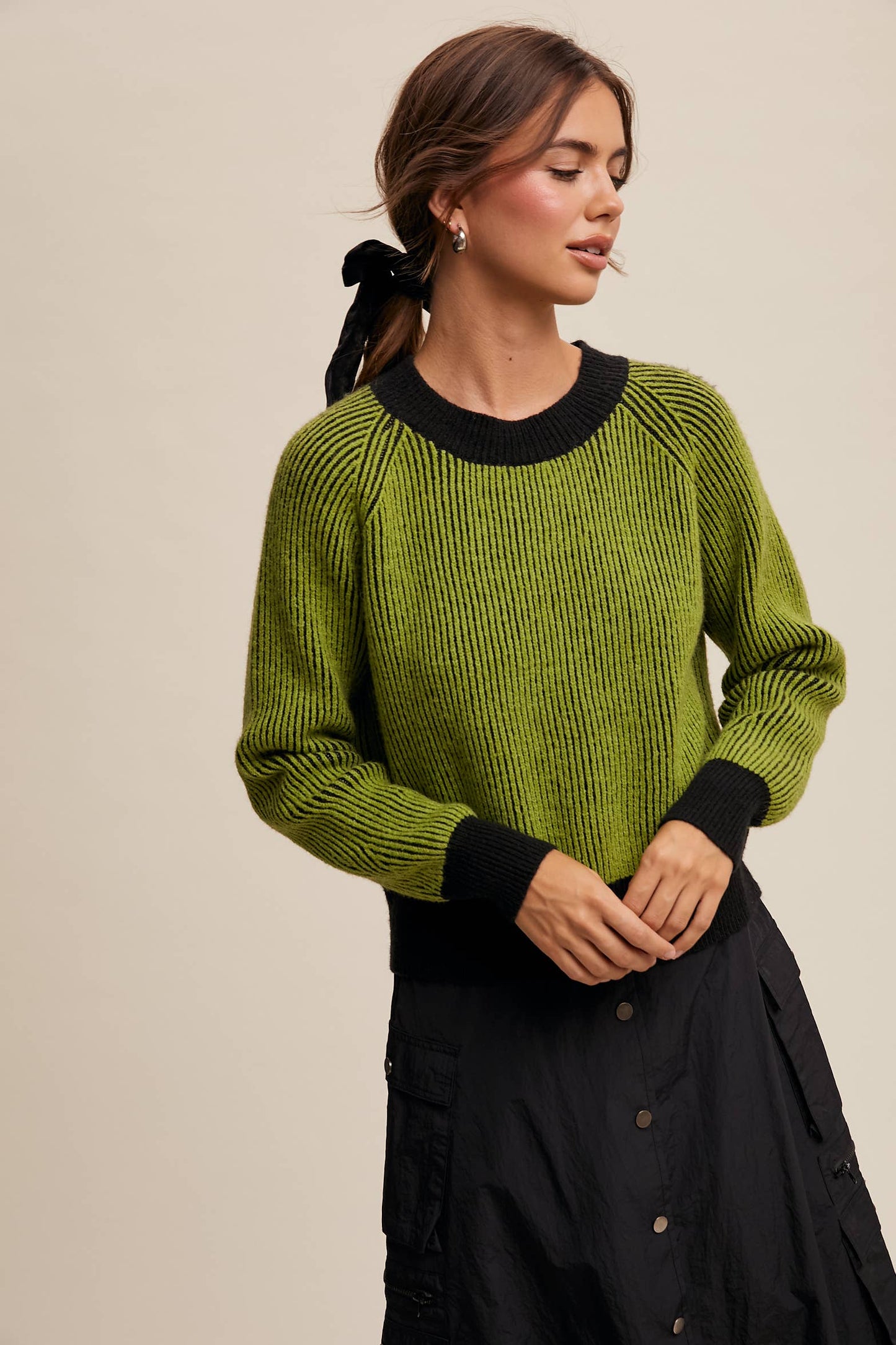 Colorblock Striped Ribbed Sweater