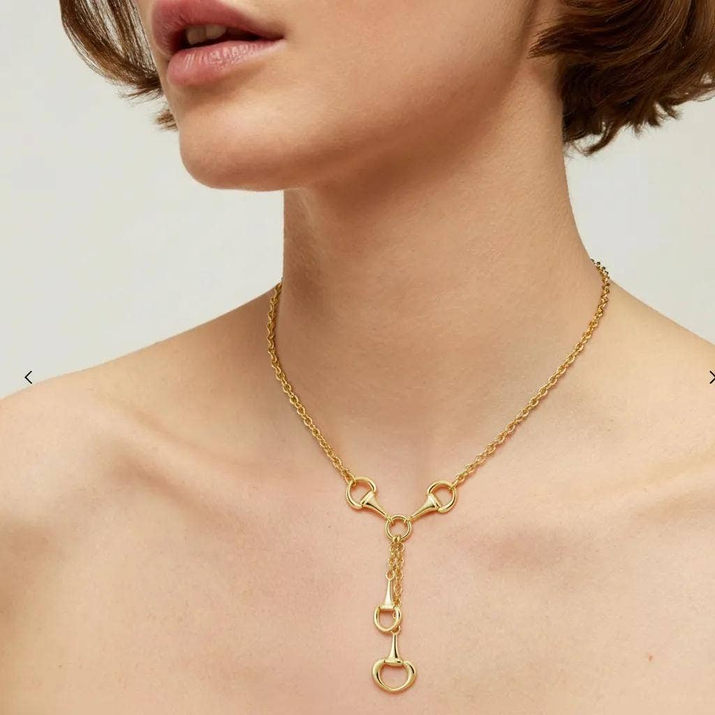 Equestrian Stirrup Drop Lariat Necklace PVD Waterproof