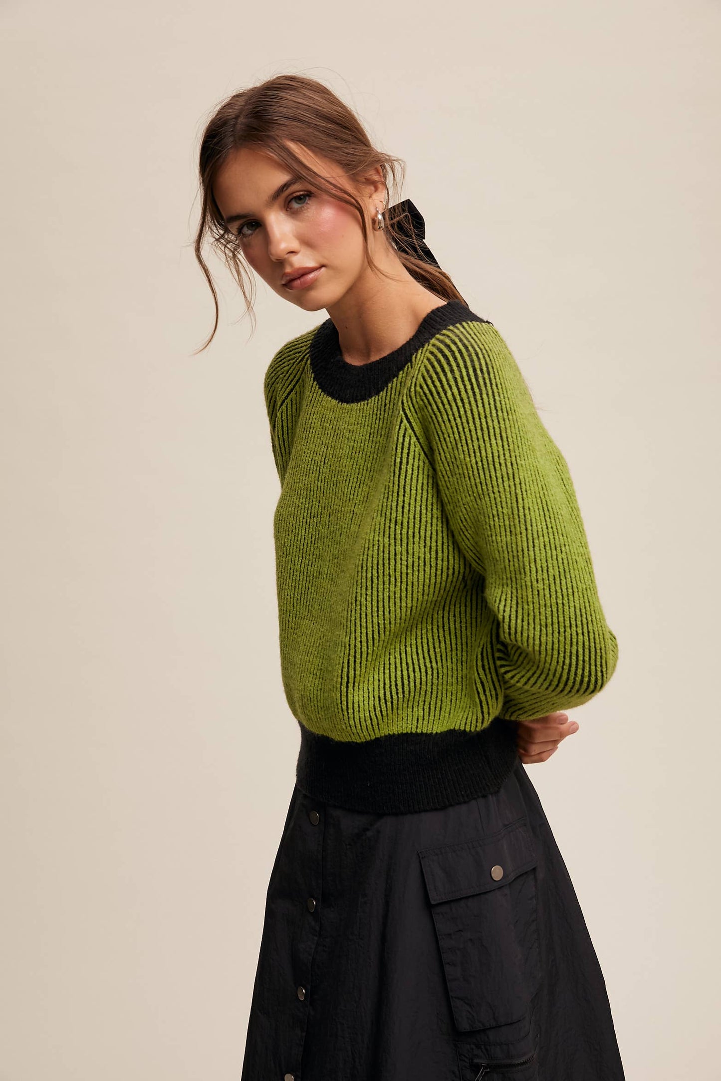 Colorblock Striped Ribbed Sweater