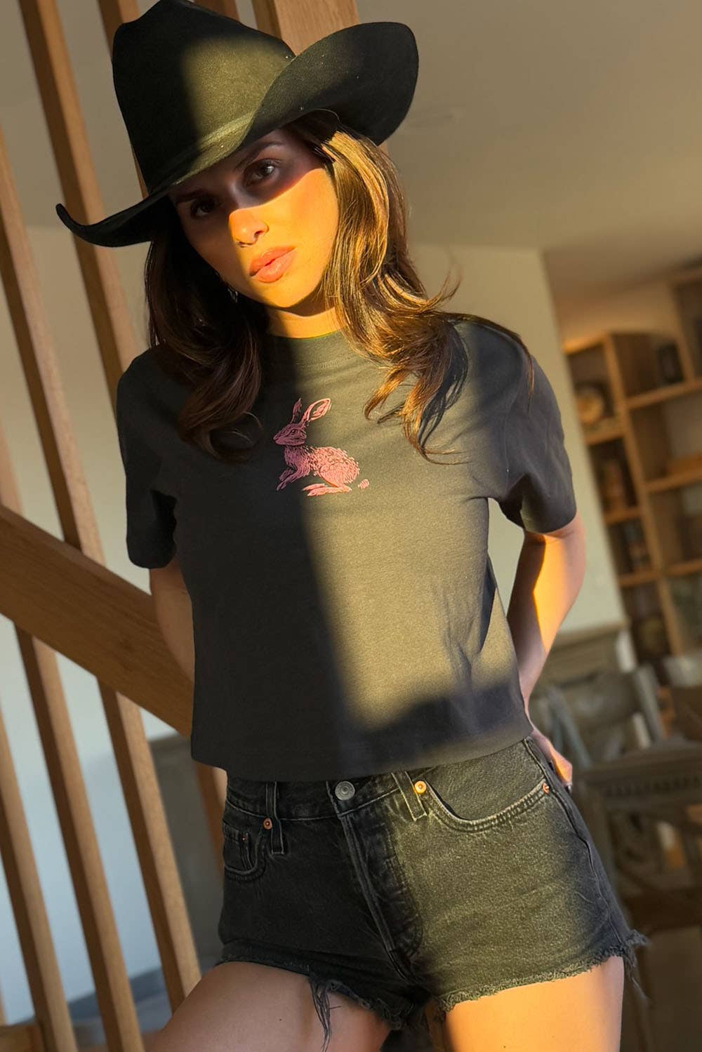 Jack Rabbit Vintage-Wash Cropped Graphic Tee