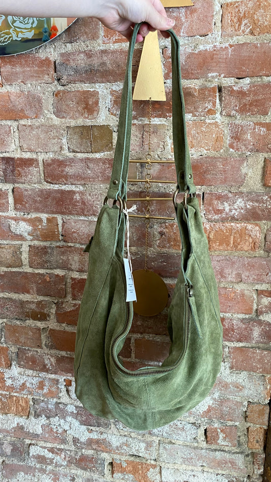 Roma Suede Tote in Olive Moss