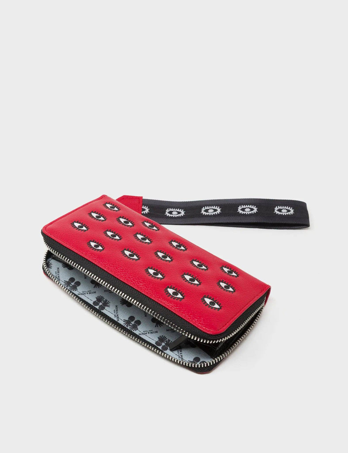 Francis Jester Red Leather Wallet - All Over Eyes Embroidery