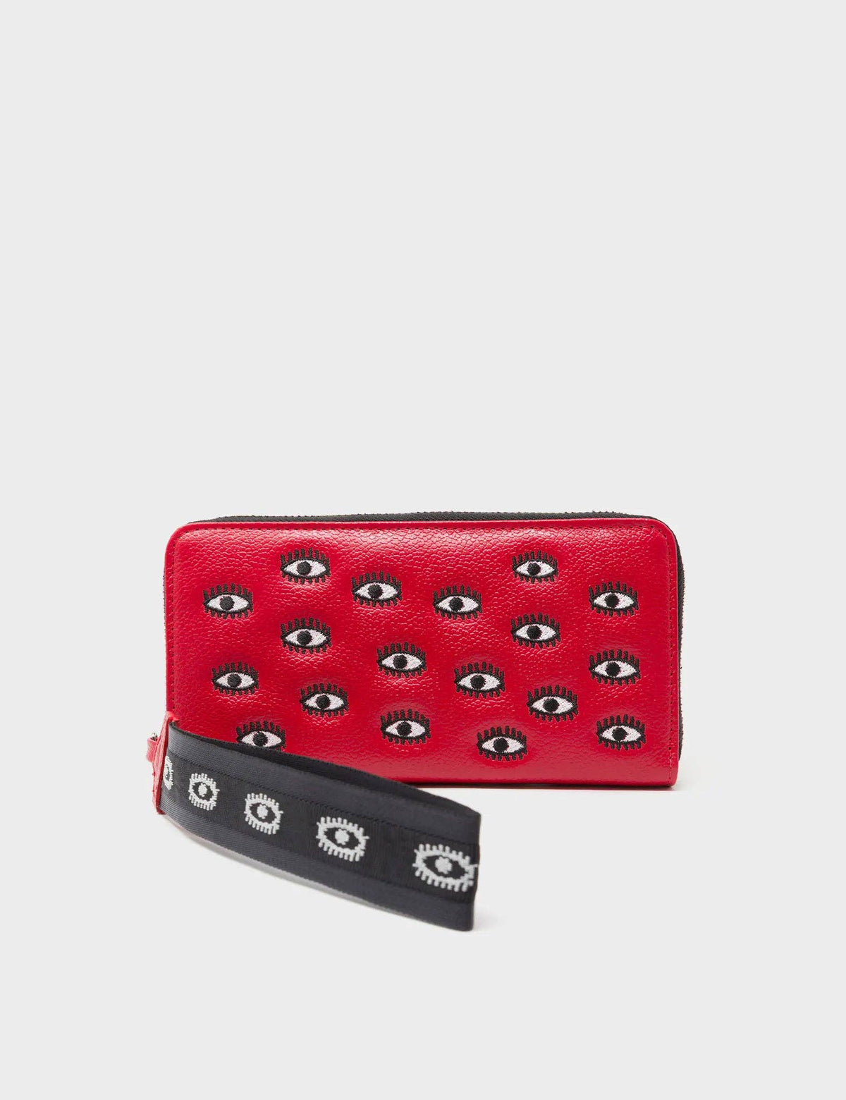 Francis Jester Red Leather Wallet - All Over Eyes Embroidery