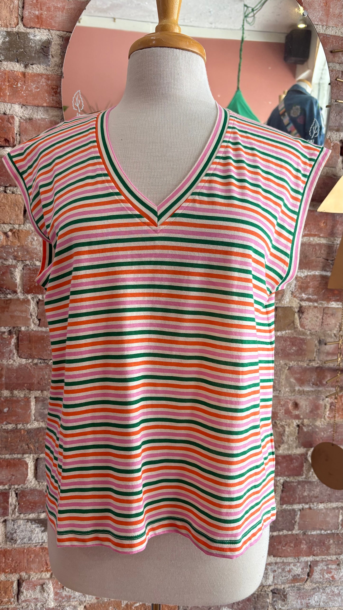 Striped V Neck Tee