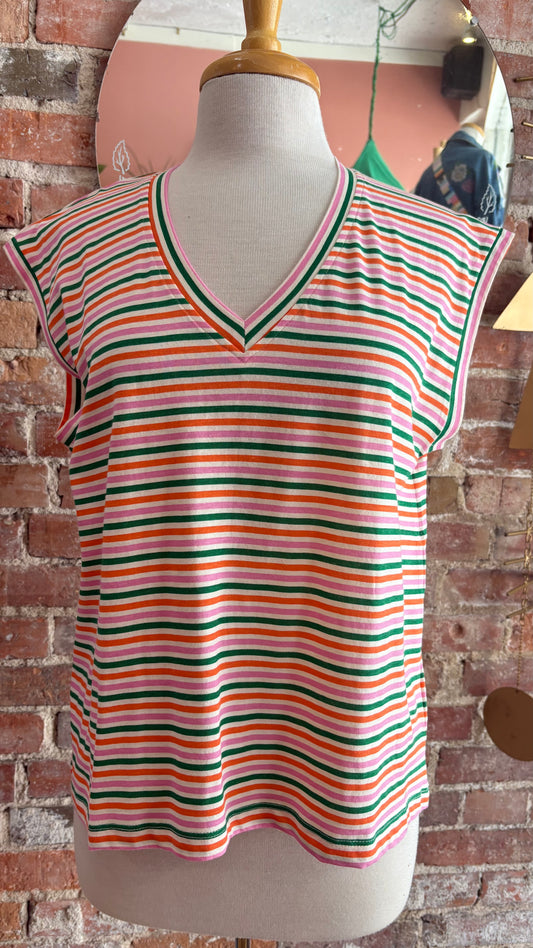 Striped V Neck Tee