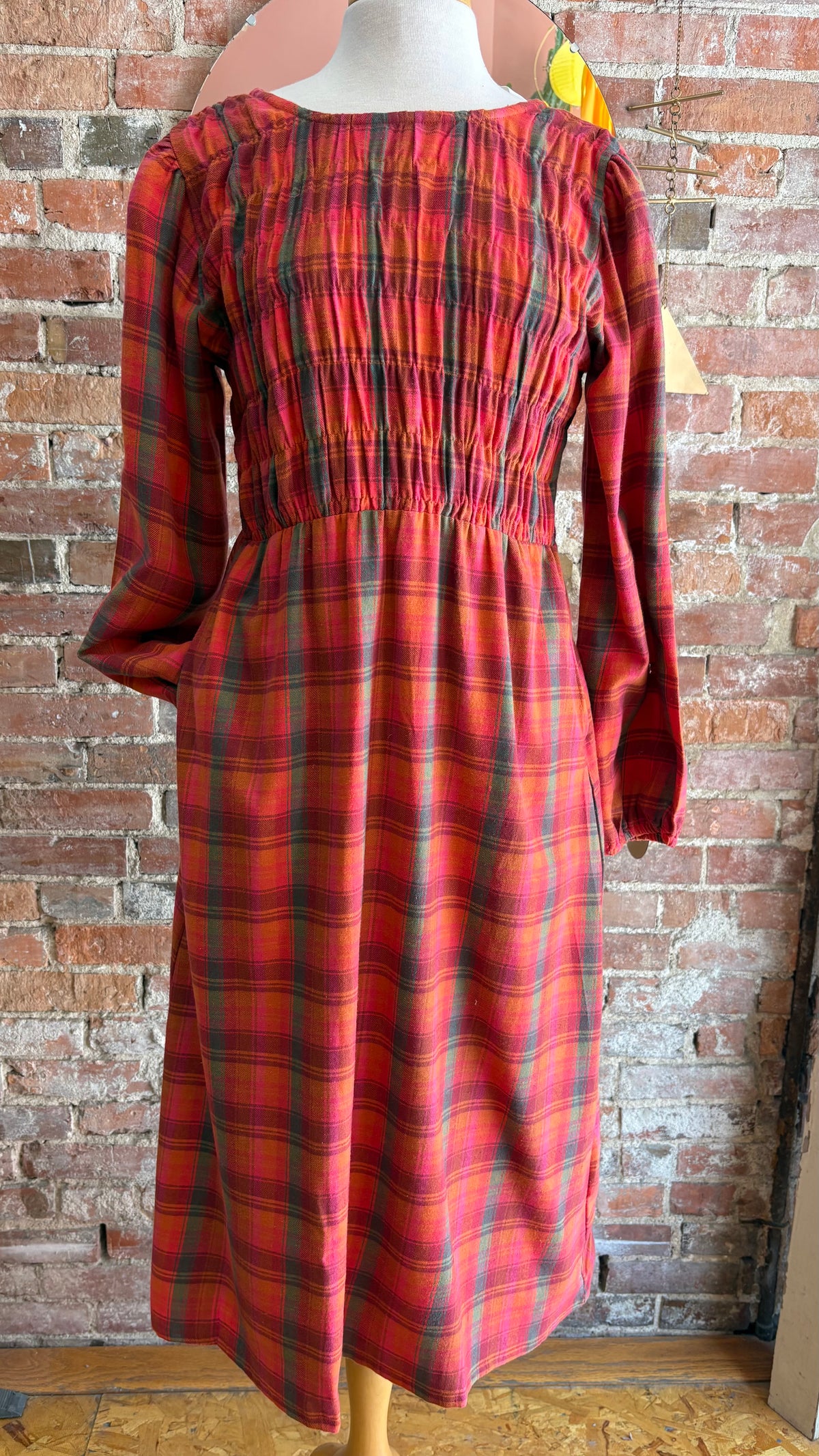 Pink Plaid Midi Dress