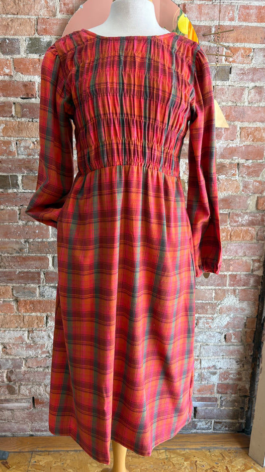 Pink Plaid Midi Dress