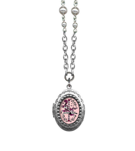 Small Carousel Oval Pop Art Locket Necklace