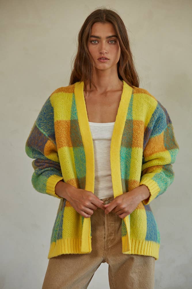 Gingham Cardigan Knit Sweater