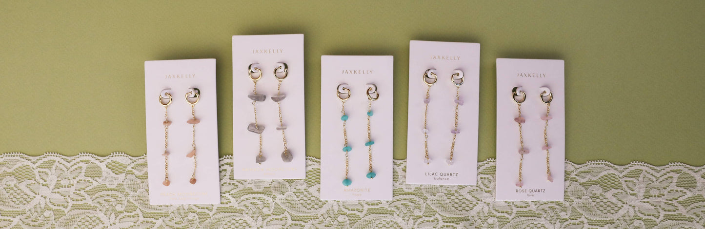 Raw Gemstone Chain Drop Earring - Rainbow Moonstone