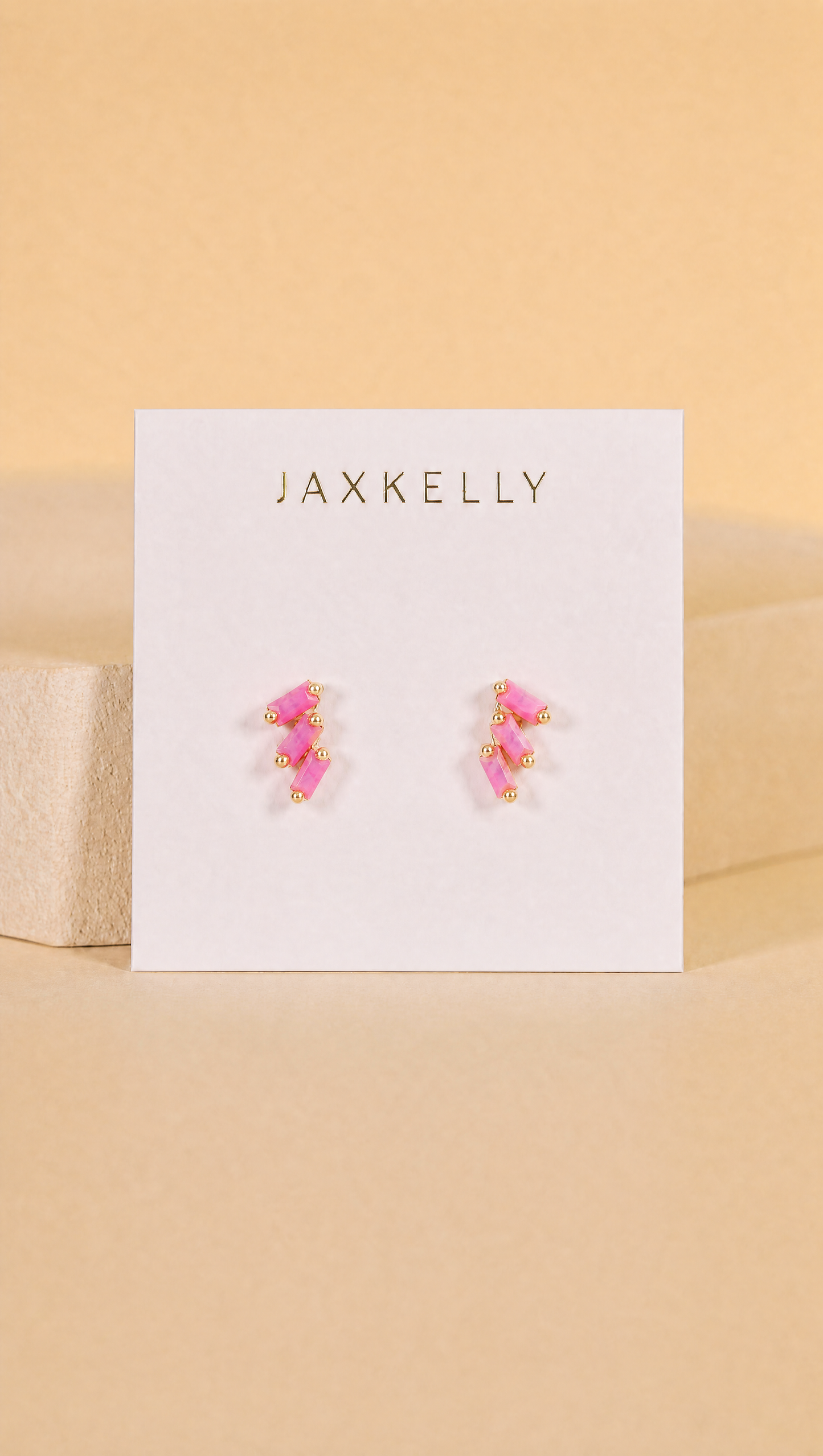Offset Trio - Pink Opal - Gold Earrings