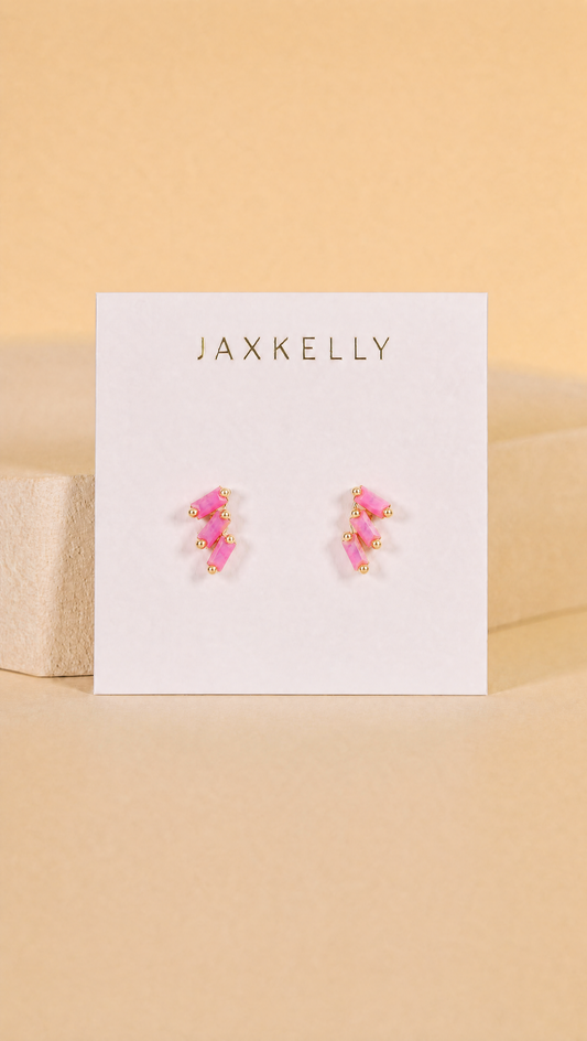 Offset Trio - Pink Opal - Gold Earrings