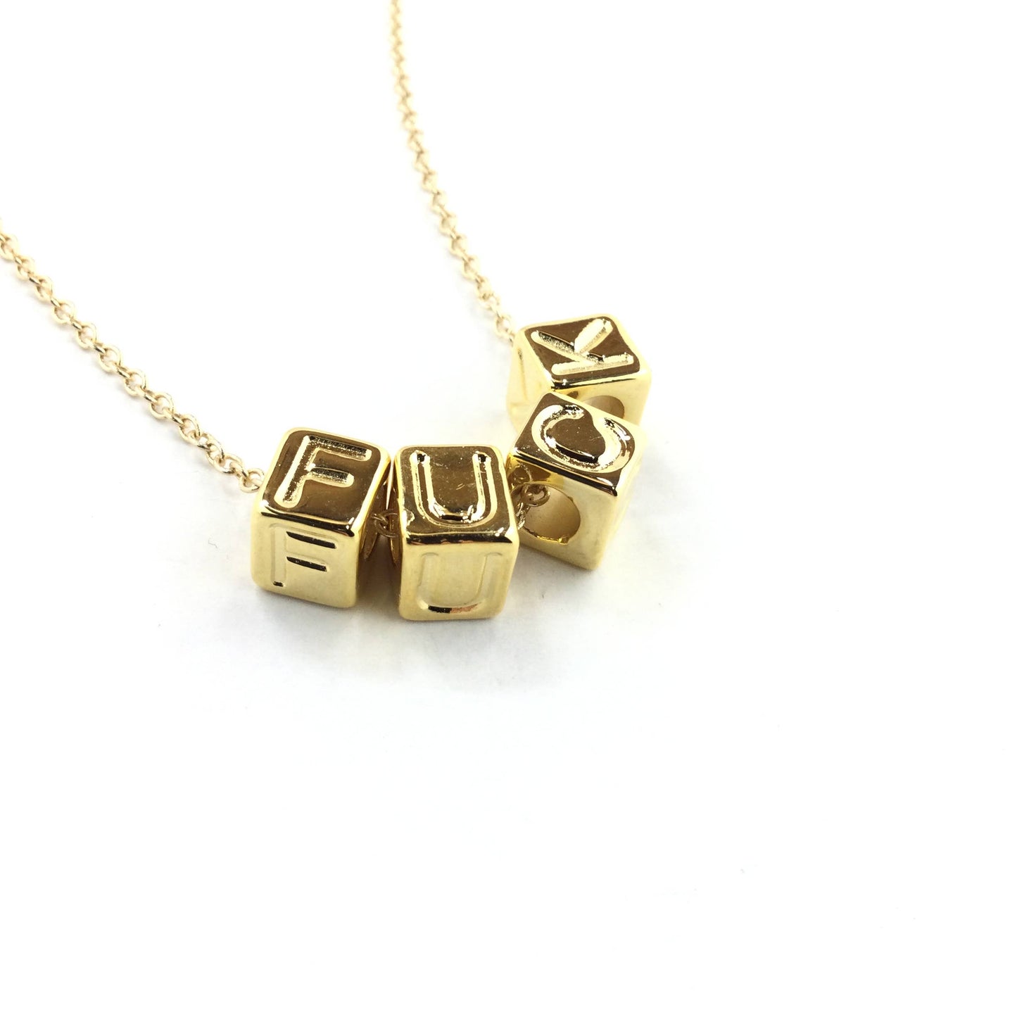 Gold F*CK Letter Cube Necklace