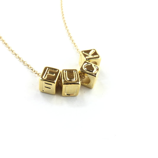 Gold F*CK Letter Cube Necklace