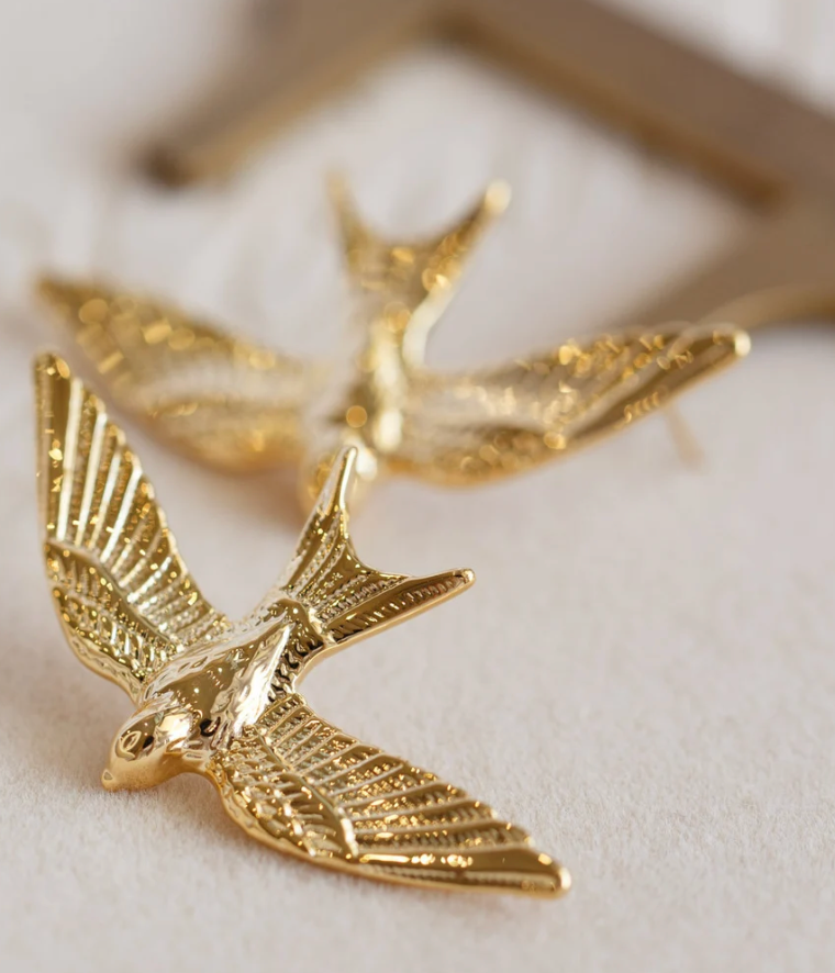 Take Flight- Swallow 14K gold Stud Earring  Stainless steel