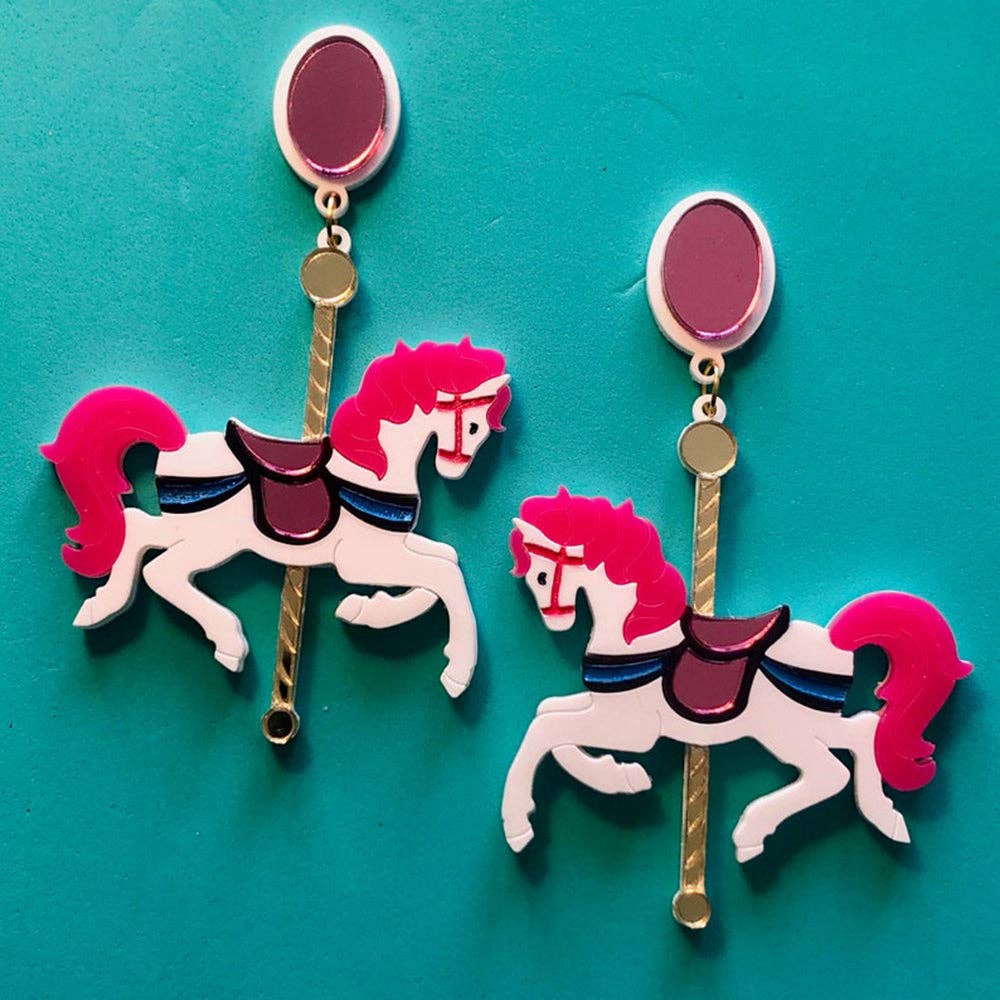 Funfair Carousel Horse Acrylic Earrings by Lipstick & Chrome x Makokot