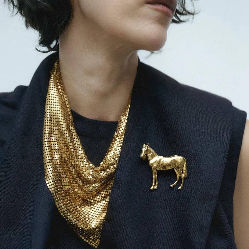 Pony Brooch Horse Pin - Horse Pin 14K Gold and Silver