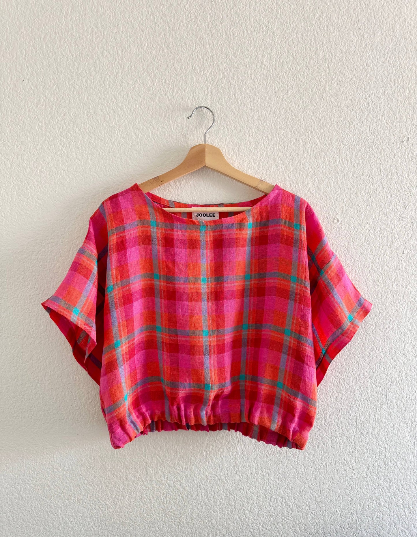 Pink check linen top