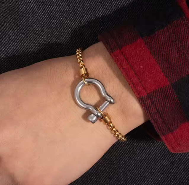 Horse Bit Carabiner Bracelet- Steel - Charm Bracelet 14K PVD