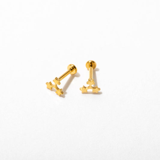 14k Gold PVD Stars Flat Back Stud Earrings - Pair or Single