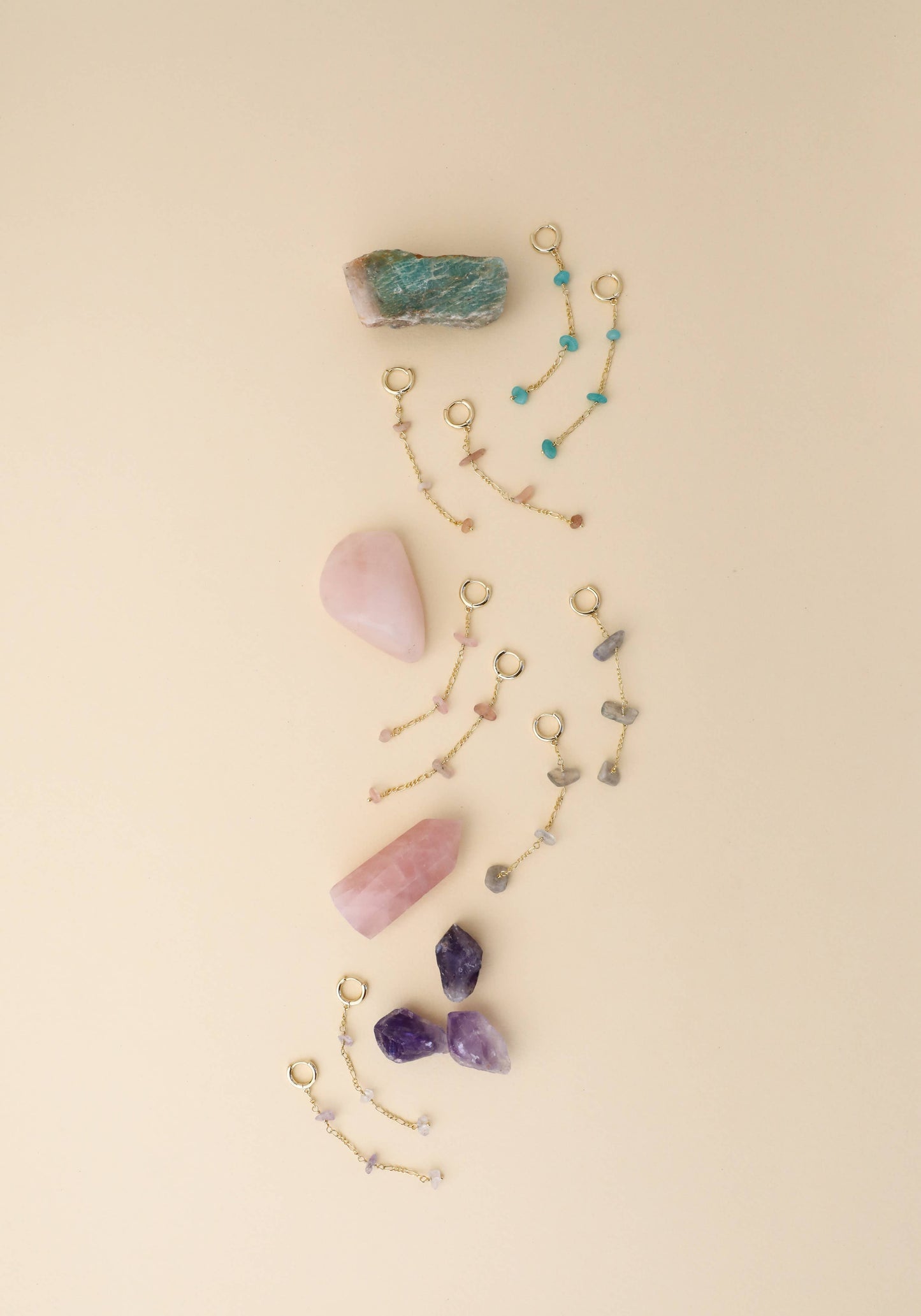 Raw Gemstone Chain Drop Earring - Rainbow Moonstone
