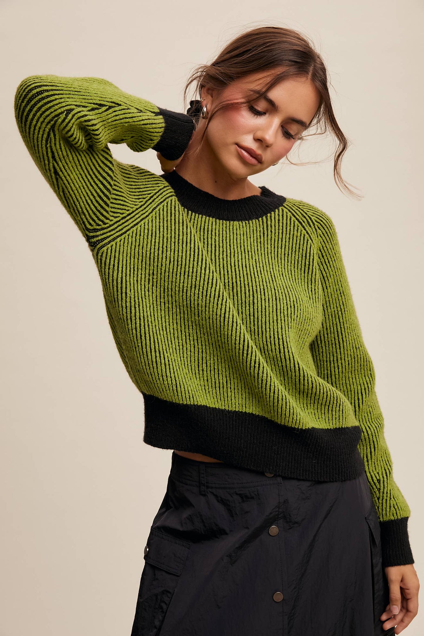 Colorblock Striped Ribbed Sweater