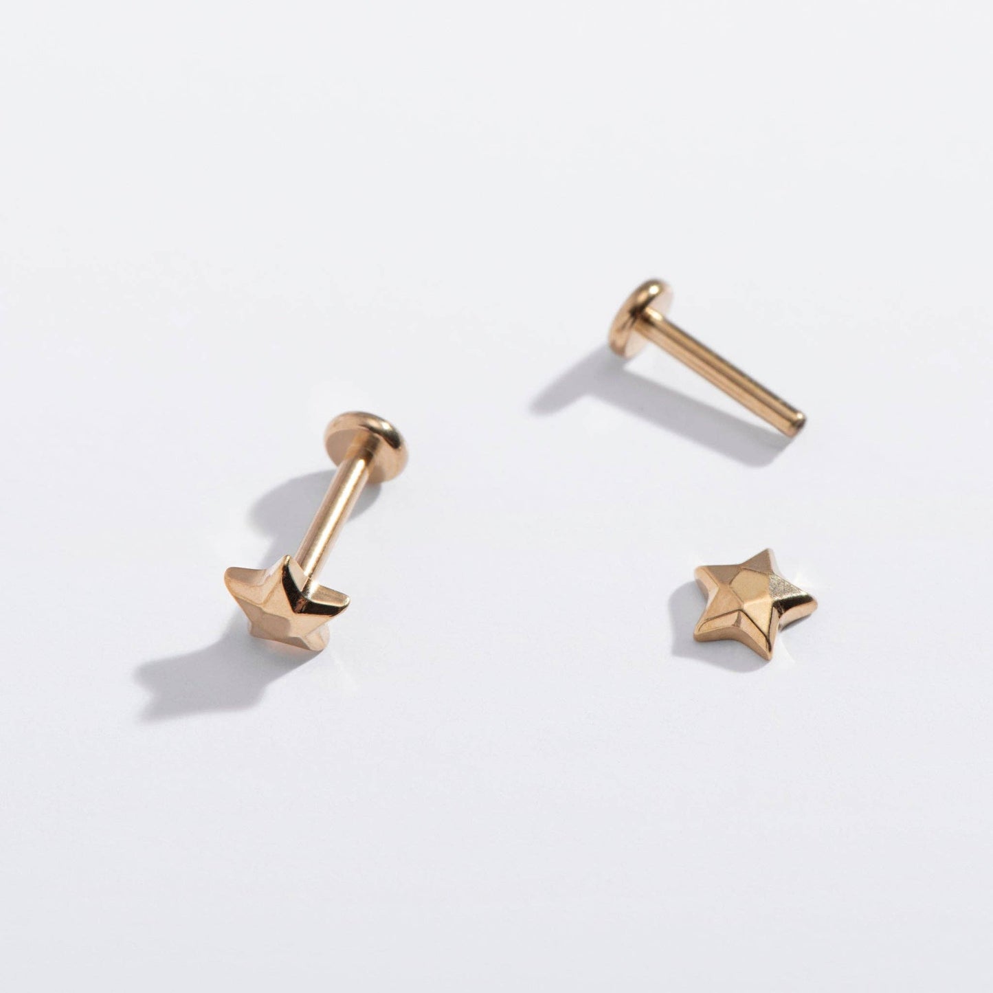 14k Gold PVD or Titanium Faceted Star Flat Back Studs