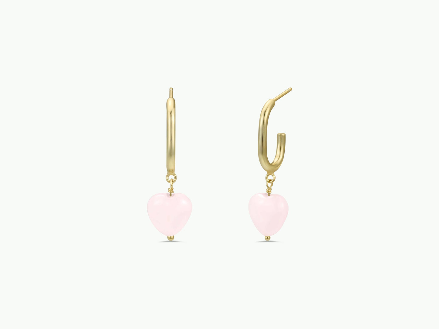 Heart Drop -Rose Quartz - Gold Earrings