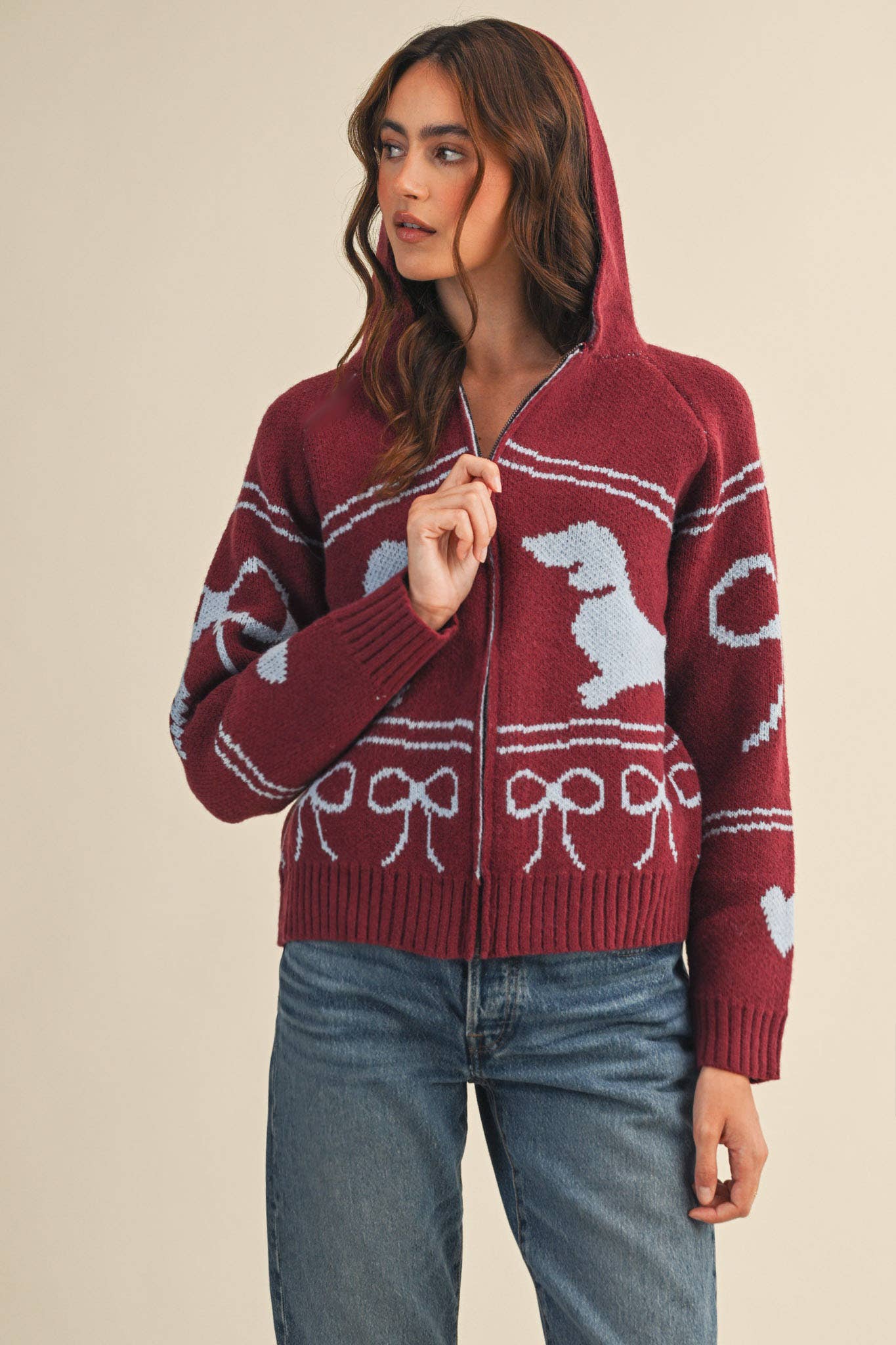 Dachshund Knit Cardigan with Hood