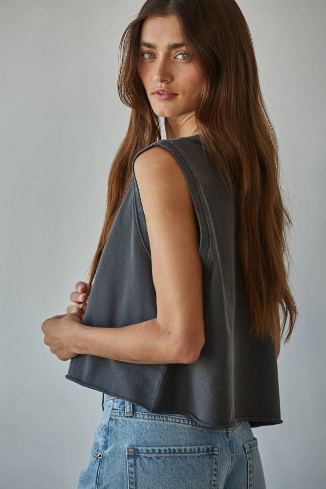 Knit Cotton Pigment Dye Round Neck Tank Top