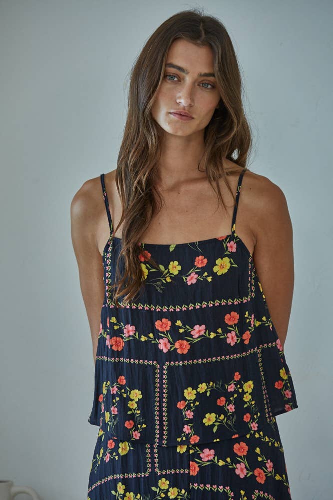 Floral Print Tube Neck Top