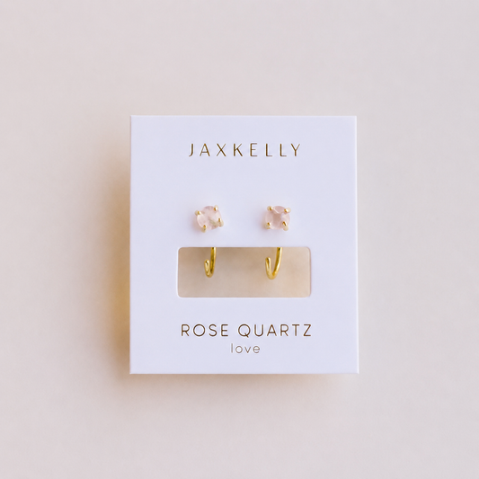 Huggies - Rose Quartz - Gold Earrings