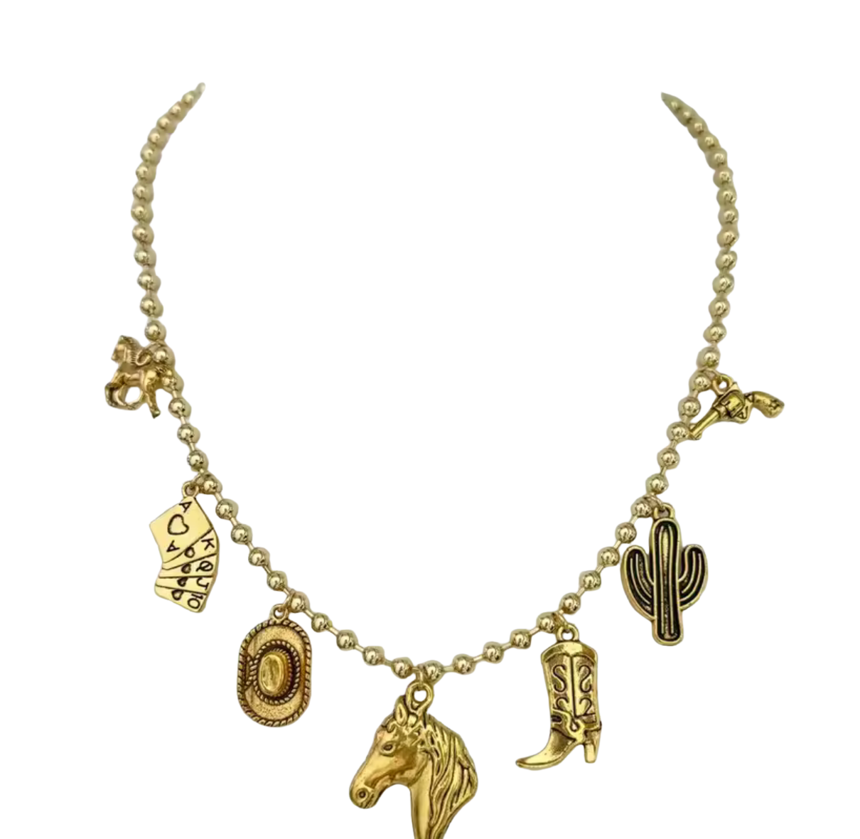 Year of the Horse- Charm and Bead PVD Necklace- 18K Gold