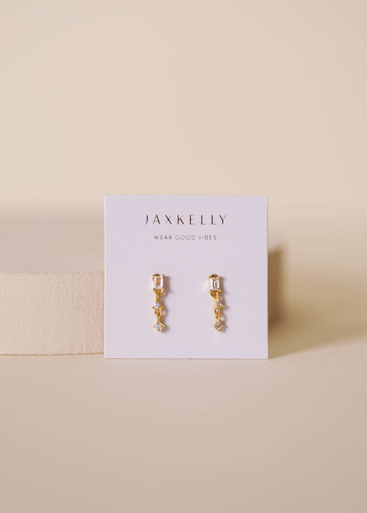 Mini Baguette Drop Earrings - White